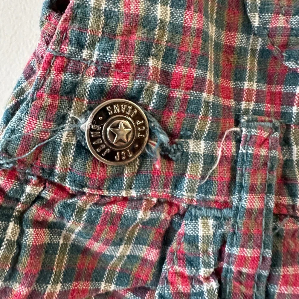 The Childrens Place Plaid Shortall‎ Overalls Kids 3T Red Green Good Vintage 90s